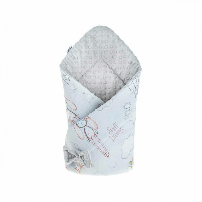 Qmini - Paturica de infasat cu fata dubla Minky Wrap, Nou-nascut, Din Bumbac, 80x80 cm, Rabbit Night [1]