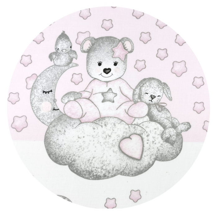 Perna bebelusi Ursulet, Multifunctionala, Cu doua fete, Tesatura pufoasa minky si bumbac,30x23 cm, Minky Teddy Bear with Pink Heart [2]