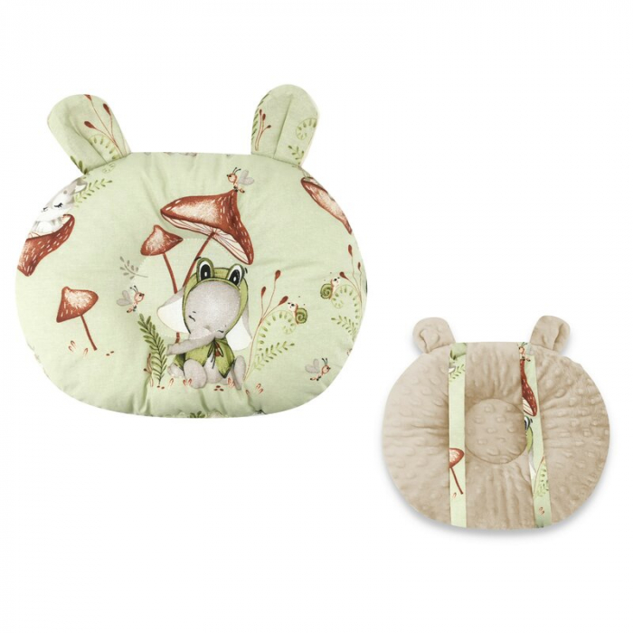 Qmini - Perna bebelusi Ursulet, Multifunctionala, Cu doua fete, Tesatura pufoasa minky si bumbac, Materiale certificate Oeko Tex Standard 100, Dimensiune 30x23 cm, Frogs [1]