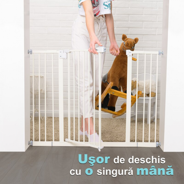 Qmini - Poarta siguranta Thor, 74 - 109.4 cm, Inchidere automata, Sistem dublu de blocare, Otel, Garantie extinsa:3 ani, ASTM1004 si EN1930-2011, Alb [6]
