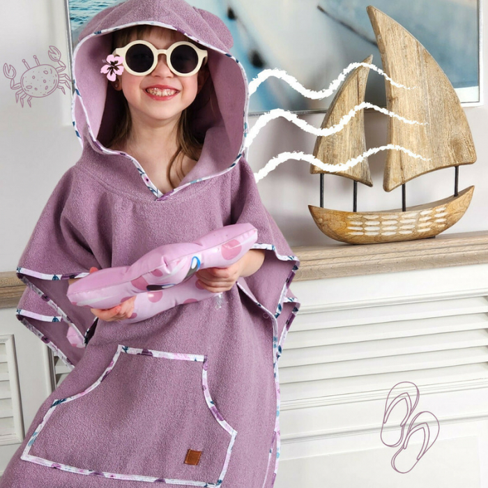 Qmini - Poncho baie, Cu gluga, buzunar si urechi, Materiale certificate Oeko Tex Standard 100, 1 - 4 ani, Heather [5]