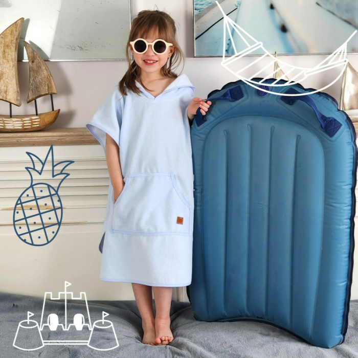Qmini - Poncho baie, Cu gluga, buzunar si urechi, Materiale certificate Oeko Tex Standard 100, 1 - 4 ani, Heather [2]