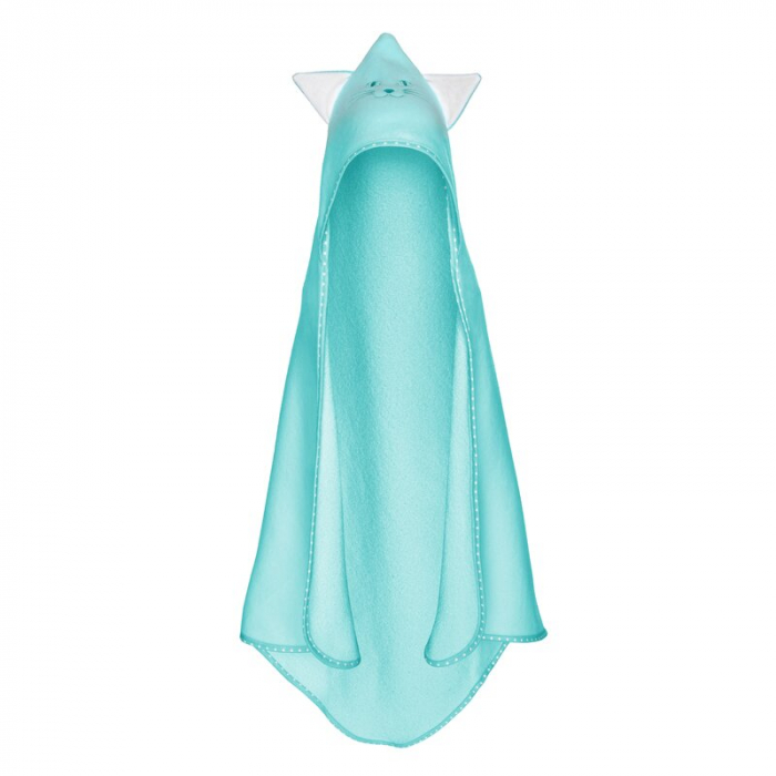 Qmini - Prosop cu gluga cu urechi, Din bumbac, Dimensiune mare 80x80 cm, Aqua Cat [2]