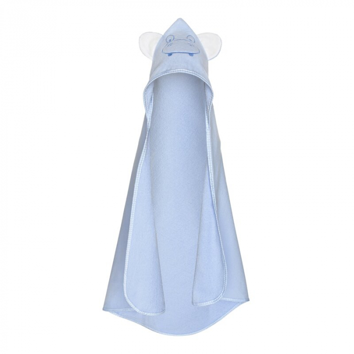 Qmini - Prosop cu gluga cu urechi, Din bumbac, Dimensiune mare 80x80 cm, Blue Hippo [2]