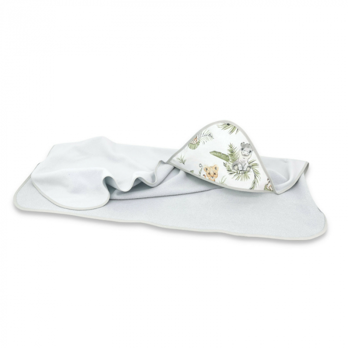 Qmini - Prosop mare cu gluga, Dimensiune 100x100 cm, Din bumbac si thermo fleece, Materiale certificate Oeko Tex Standard 100, Safari [1]