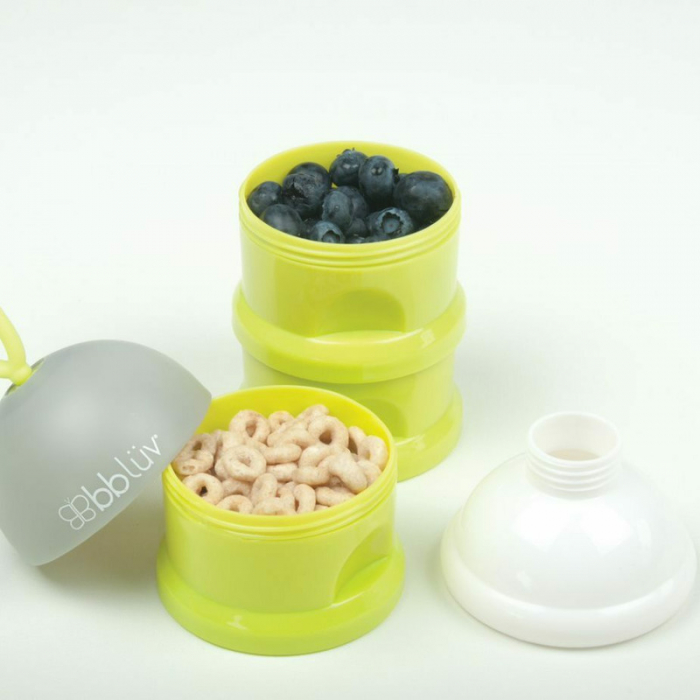 Recipient pentru lapte praf sau gustari, Dose, Cu trei compartimente, BPA Free, Bbluv, Lime [3]