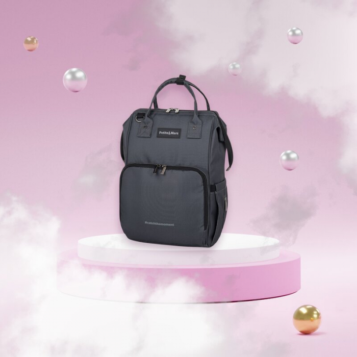 Rucsac pentru mamici, Petite&Mars, Jack, Cu 11 compartimente, Cu buzunare termice, Saltea de infasat inclusa, 30 x 42 x 15 cm, Ultimate Grey [2]