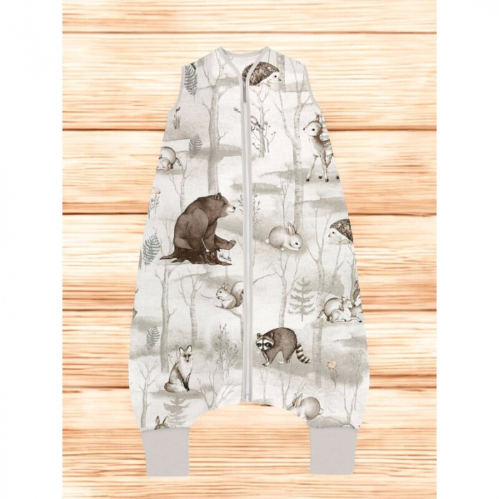 Sac de dormit, MimiNu, Cu picioruse, De iarna, Din bumbac certificat Oeko Tex Standard 100, Cu fermoar pe mijloc, 103 cm, 2-6 ani, 2.5 Tog, Design, Woodland [2]