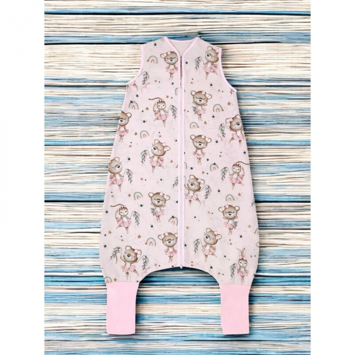 Sac de dormit, MimiNu, Cu picioruse, De iarna, Din bumbac certificat Oeko Tex Standard 100, Cu fermoar pe mijloc, 87 cm, 3 luni - 2.5 ani, 2.5 Tog, Design, Little Ballerina Pink [2]