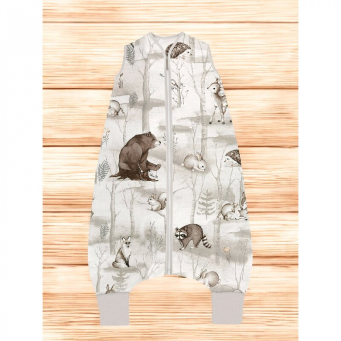Sac de dormit, MimiNu, Cu picioruse, De iarna, Din bumbac certificat Oeko Tex Standard 100, Cu fermoar pe mijloc, 87 cm, 3 luni - 2.5 ani, 2.5 Tog, Design, Woodland [2]