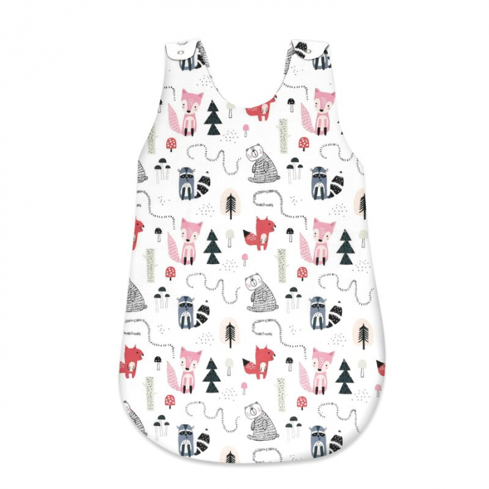 Sac de dormit, MimiNu, Pentru bebelusi, De iarna, Din bumbac certificat Oeko Tex Standard 100, Cu fermoar lateral, Cu capse pe umar, 70 cm, 0 - 6 luni, 2.5 Tog, Fox [1]