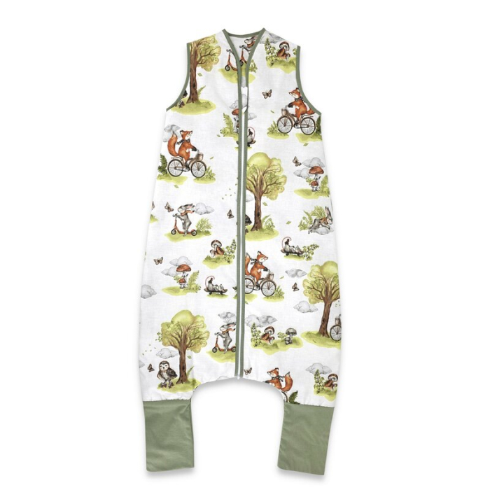 Sac de dormit, Qmini, Cu picioruse, De iarna, Din bumbac certificat Oeko Tex Standard 100, Cu fermoar, 103 cm, M, Fox on bikes Natural [1]