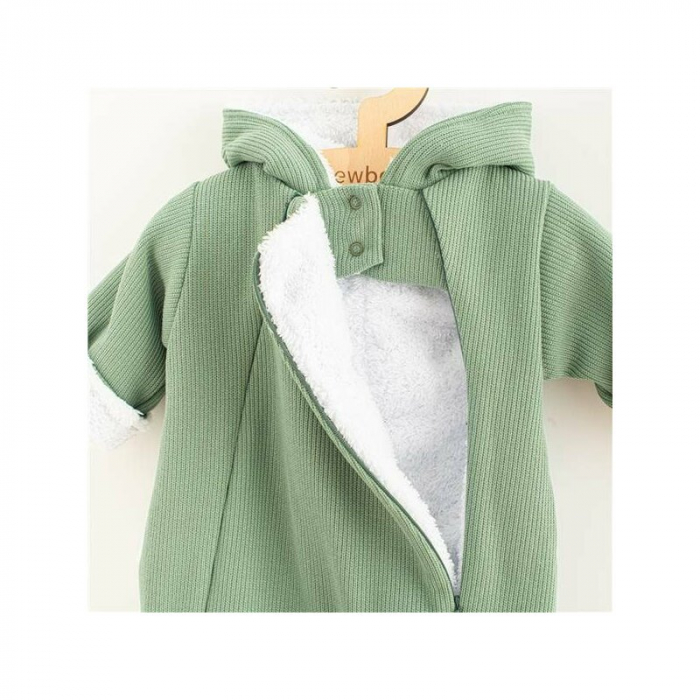 Salopeta de iarna pentru bebelusi cu gluga, Marime 56, Din bumbac si elastan, Cu captuseala din polar, New Baby, Frosty Mint [2]