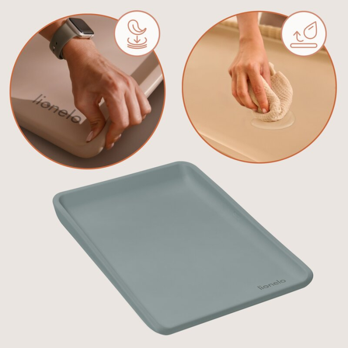 Saltea de infasat, Lionelo, Megs, Moale, Utilizabil si fara husa, Impermeabila, Design ergonomic, 70x49 cm, Fara BPA, Conform cu standardul de securitate EN71-3, 0 luni+, Gri [9]