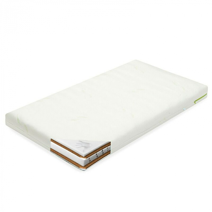 Saltea pentru patut, New Baby, Classy, 120x60x12 cm, Cu Aloe Vera, Compozitie Visco-Molitan-Cocos, Hipoalergenica si antibacteriana, Cu husa detasabila, Alb [1]