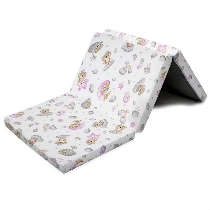 Salteluta pliabila, New Baby, Standard, Pentru patut, Cu geanta de transport inclusa, Cu husa detasabila din bumbac, Din spuma, 120x60x5 cm, 0 luni+, Koala Pink [1]