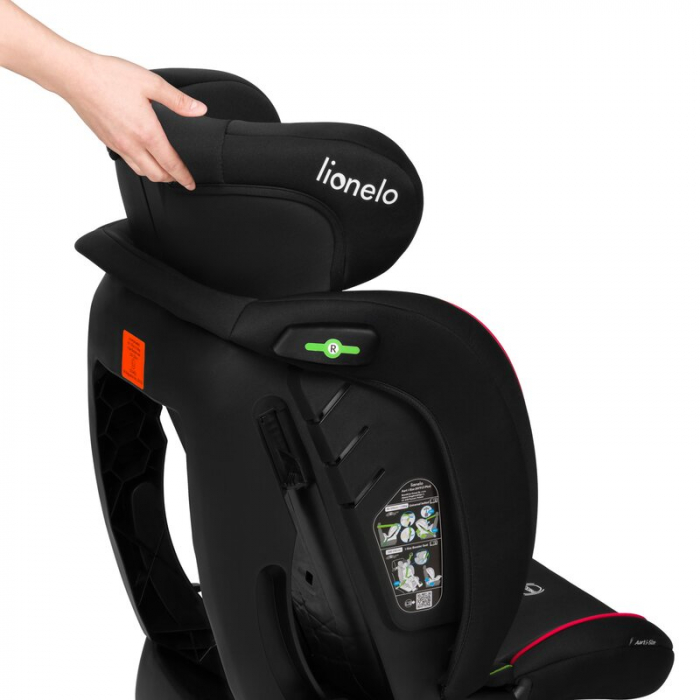Scaun auto, Lionelo, Aart i-Size, Cu spatar inclinabil in 4 pozitii, Cu tetiera reglabila in 13 pozitii, 0-36 Kg, 40-150 cm, Cu centura siguranta in 3 puncte, Conform cu ECE R129/03, Negru/Rosu [17]