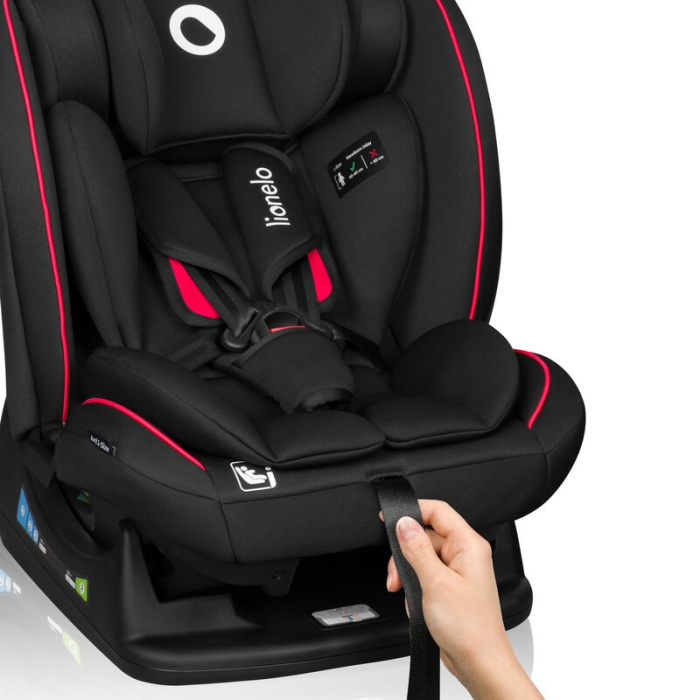 Scaun auto, Lionelo, Aart i-Size, Cu spatar inclinabil in 4 pozitii, Cu tetiera reglabila in 13 pozitii, 0-36 Kg, 40-150 cm, Cu centura siguranta in 3 puncte, Conform cu ECE R129/03, Negru/Rosu [20]