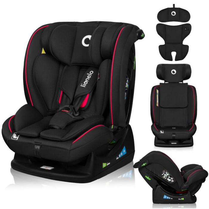 Scaun auto, Lionelo, Aart i-Size, Cu spatar inclinabil in 4 pozitii, Cu tetiera reglabila in 13 pozitii, 0-36 Kg, 40-150 cm, Cu centura siguranta in 3 puncte, Conform cu ECE R129/03, Negru/Rosu [2]
