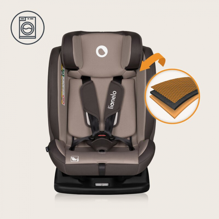 Scaun auto, Lionelo, Aart i-Size, Cu spatar inclinabil in 4 pozitii, Cu tetiera reglabila in 13 pozitii, 0-36 Kg, 40-150 cm, Cu centura siguranta in 3 puncte, Conform cu ECE R129/03, Bej [37]