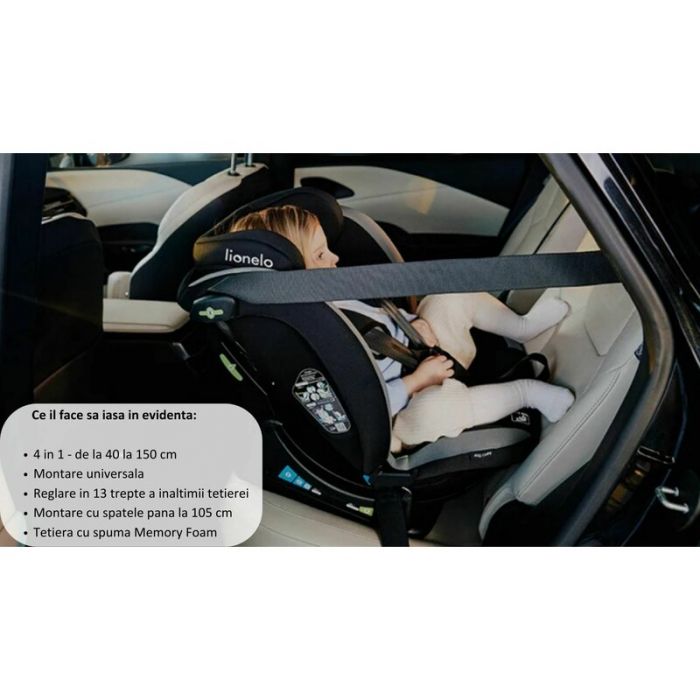 Scaun auto, Lionelo, Aart i-Size, Cu spatar inclinabil in 4 pozitii, Cu tetiera reglabila in 13 pozitii, 0-36 Kg, 40-150 cm, Cu centura siguranta in 3 puncte, Conform cu ECE R129/03, Negru/Rosu [28]
