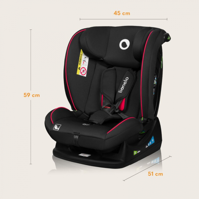 Scaun auto, Lionelo, Aart i-Size, Cu spatar inclinabil in 4 pozitii, Cu tetiera reglabila in 13 pozitii, 0-36 Kg, 40-150 cm, Cu centura siguranta in 3 puncte, Conform cu ECE R129/03, Negru/Rosu [27]