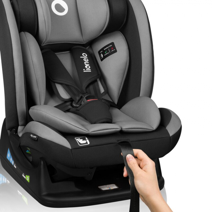 Scaun auto, Lionelo, Aart i-Size, Cu spatar inclinabil in 4 pozitii, Cu tetiera reglabila in 13 pozitii, 0-36 Kg, 40-150 cm, Cu centura siguranta in 3 puncte, Conform cu ECE R129/03, Gri [20]