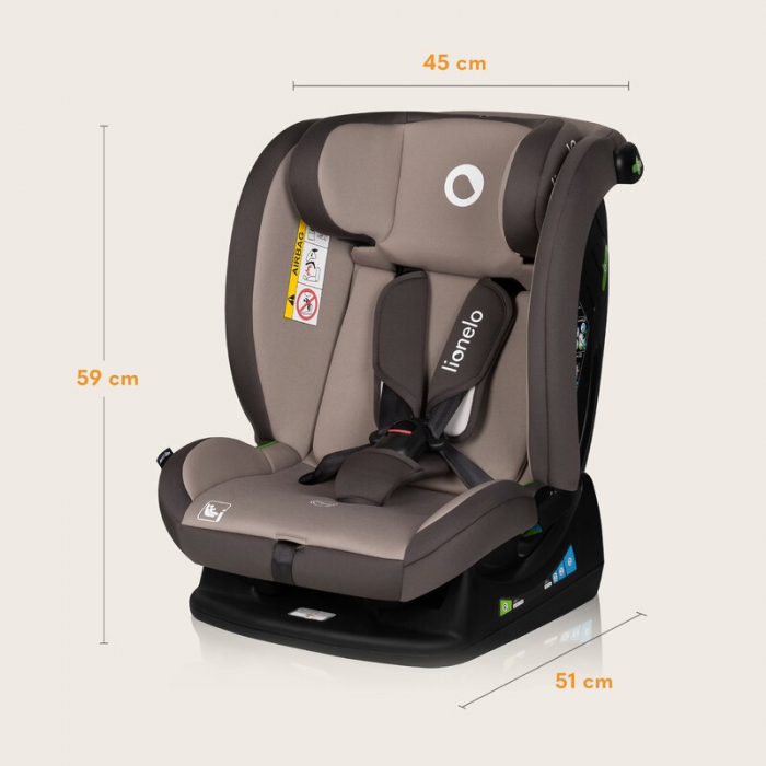 Scaun auto, Lionelo, Aart i-Size, Cu spatar inclinabil in 4 pozitii, Cu tetiera reglabila in 13 pozitii, 0-36 Kg, 40-150 cm, Cu centura siguranta in 3 puncte, Conform cu ECE R129/03, Bej [21]