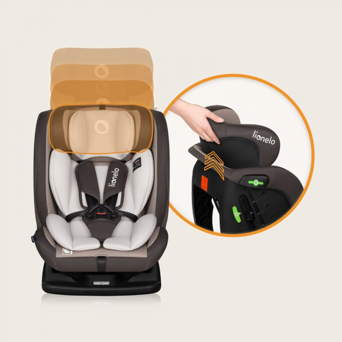 Scaun auto, Lionelo, Aart i-Size, Cu spatar inclinabil in 4 pozitii, Cu tetiera reglabila in 13 pozitii, 0-36 Kg, 40-150 cm, Cu centura siguranta in 3 puncte, Conform cu ECE R129/03, Bej [32]