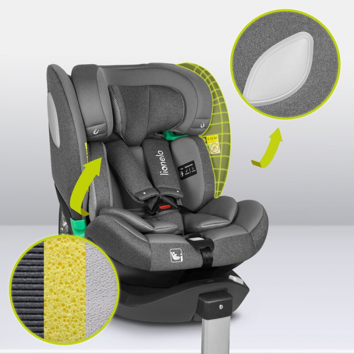Scaun auto, Lionelo, i-Size Braam, 0-36 Kg, 40-150 cm, Cu isofix si picior de fixare, Protectie laterala, Rotire 360 grade, Ajustare spatar in 5 pozitii, Tetiera reglabila in 14 trepte, Conform cu sta [41]