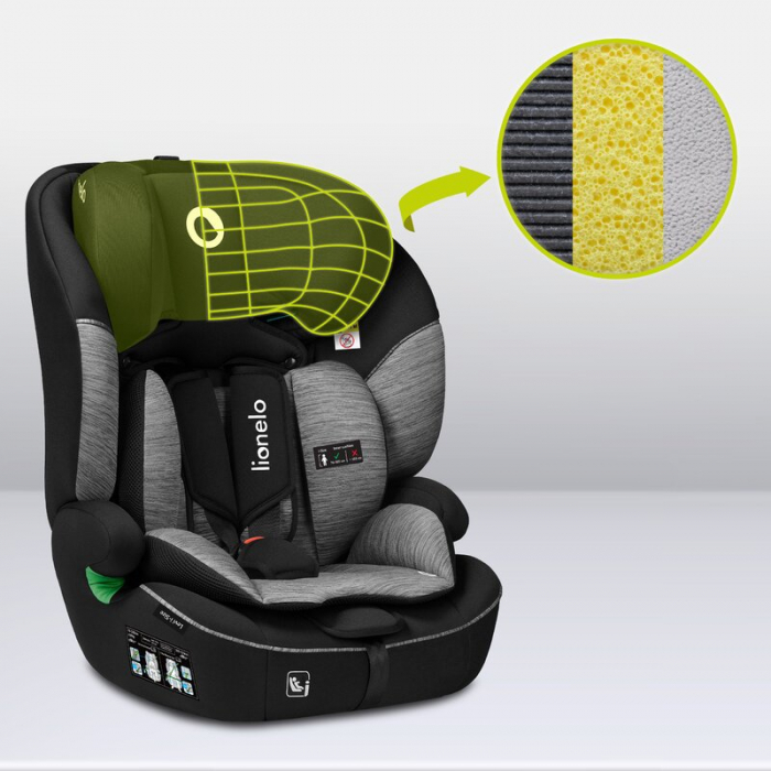 Scaun auto, Lionelo, Levi i-Size, Universal, Instalare FWF, Cu tetiera reglabila in 10 pozitii, Cu spatar detasabil, 76-150 cm, Conform cu R129, Gri [16]