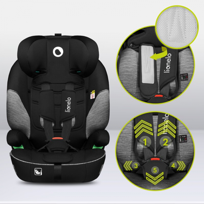 Scaun auto, Lionelo, Levi i-Size, Universal, Instalare FWF, Cu tetiera reglabila in 10 pozitii, Cu spatar detasabil, 76-150 cm, Conform cu R129, Gri [15]