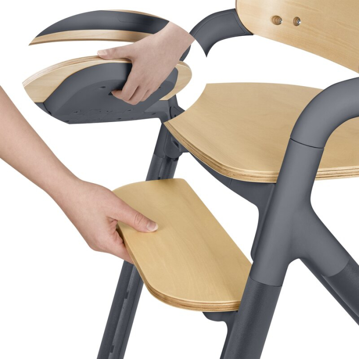 Scaun de masa multifunctional Celia, Lionelo, Din lemn de fag, 6 luni- adult, Reglabil pe inaltime, Spatar lat, Sezut ergonomic, Tavita silicon, Suport de picioare reglabil, Greutate maxima 90 Kg, Gri [17]