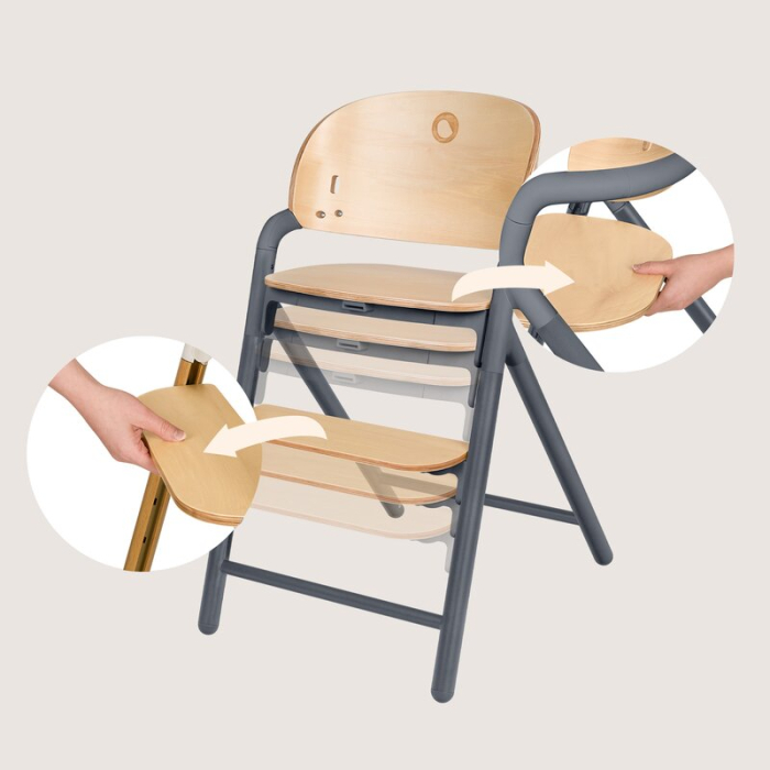 Scaun de masa multifunctional Celia, Lionelo, Din lemn de fag, 6 luni- adult, Reglabil pe inaltime, Spatar lat, Sezut ergonomic, Tavita silicon, Suport de picioare reglabil, Greutate maxima 90 Kg, Gri [24]