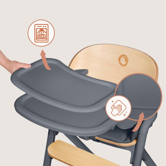 Scaun de masa multifunctional Celia, Lionelo, Din lemn de fag, 6 luni- adult, Reglabil pe inaltime, Spatar lat, Sezut ergonomic, Tavita silicon, Suport de picioare reglabil, Greutate maxima 90 Kg, Gri [20]