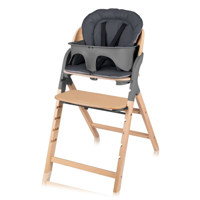 Scaun de masa multifunctional Megan, Lionelo, Din lemn de fag, 6 luni- adult, Reglabil pe inaltime, Husa impermeabila, Tavita silicon, Suport de picioare reglabil, Greutate maxima 110 Kg, Gri [4]