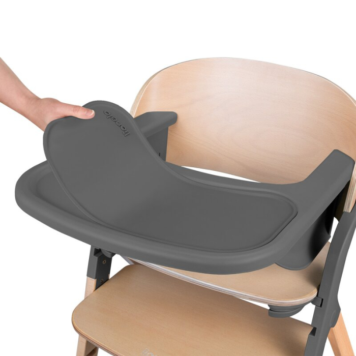 Scaun de masa multifunctional Megan, Lionelo, Din lemn de fag, 6 luni- adult, Reglabil pe inaltime, Husa impermeabila, Tavita silicon, Suport de picioare reglabil, Greutate maxima 110 Kg, Gri [13]