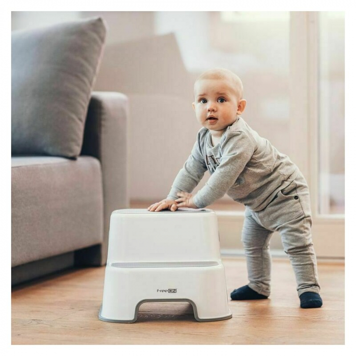 Scaunel Inaltator WC in Doua Trepte, Suprafata antiderapanta, FreeON, White & Grey [2]