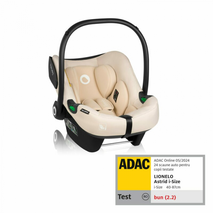 Scoica auto, Lionelo, i-Size Astrid, 0-13 Kg, 40-87 cm, Cu maner si capotina reglabile, Cu protectie laterala avansata, Salteluta confortabila, Testat ADAC, Conform cu standardul european de securitat [1]