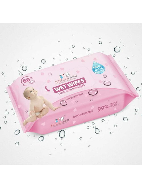 Servetele umede, Bocioland, Apa 99%, Fara parfum, 60 de bucati/pachet [8]