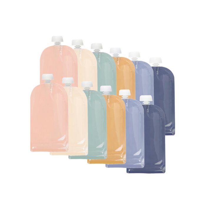 Set 12 pungi reutilizabile, Jane, Pentru hranire, Inchidere ermetica, 10x17 cm, 100 ml, BPA-free si testat LFGB, Multicolor [1]