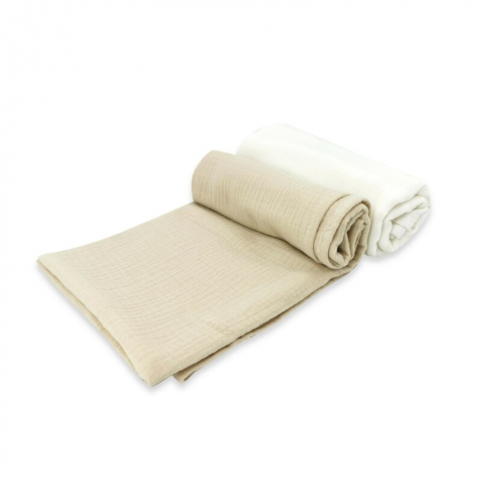 Set 2 museline, MimiNu, Multifunctionale, Din bumbac certificat Oeko Tex Standard 100, Ideale pentru infasat, 80x80 cm, Warm beige and Cream [1]