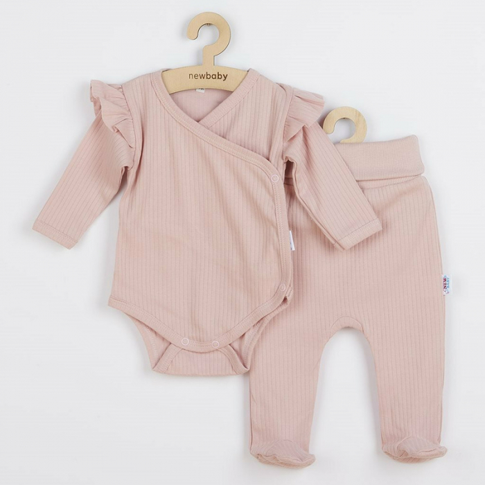 Set 2 piese: body cu maneca lunga si volanas, pantaloni cu botosei, Marime 62, Din bumbac 100%, New Baby, Practical Pink [1]