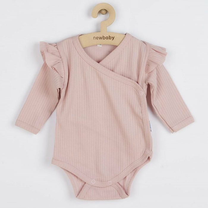 Set 2 piese: body cu maneca lunga si volanas, pantaloni cu botosei, Marime 62, Din bumbac 100%, New Baby, Practical Pink [2]