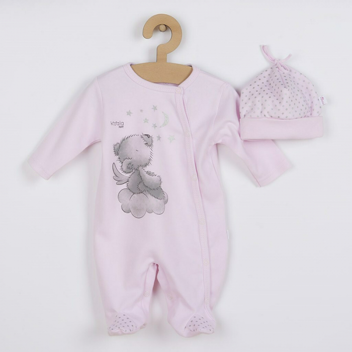 Set 2 piese, New Baby, Include salopeta cu maneca lunga si caciulita, Marime 56, Din bumbac 100%, Angel Pink [1]