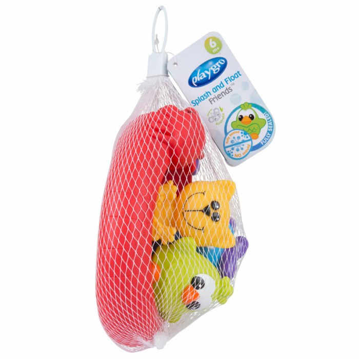 Set 3 animalute de baie si barca plutitoare, Fara gauri, Cu gentuta pentru transport, Fara BPA, Splash and Float Friends, Playgro, Multicolor [9]