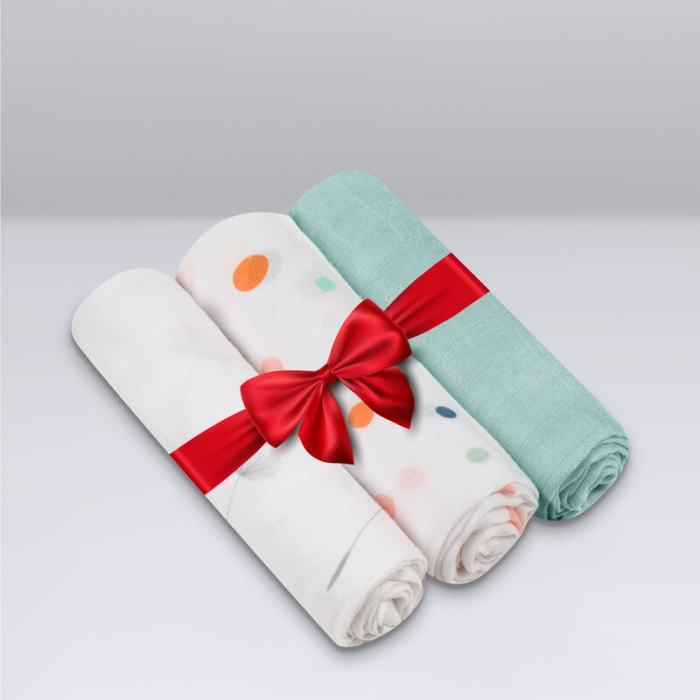 Set 3 museline, Lionelo, Dot, Multifunctionale, Din bambus, Ideale pentru infasat, Cu proprietati antibacteriene, antifungice si antialergice, Lavabile la masina de spalat, 70x70 cm, Multicolor [7]