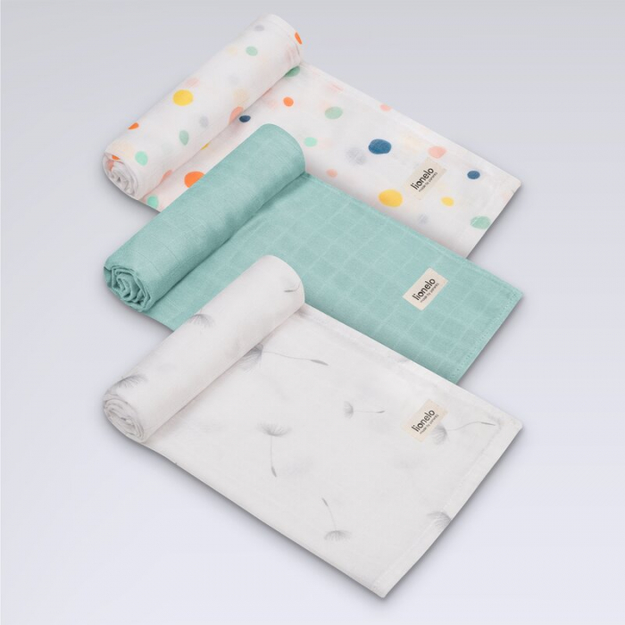 Set 3 museline, Lionelo, Dot, Multifunctionale, Din bambus, Ideale pentru infasat, Cu proprietati antibacteriene, antifungice si antialergice, Lavabile la masina de spalat, 70x70 cm, Multicolor [5]