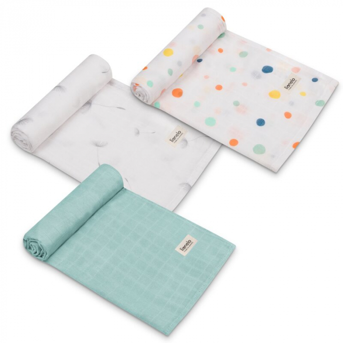 Set 3 museline, Lionelo, Dot, Multifunctionale, Din bambus, Ideale pentru infasat, Cu proprietati antibacteriene, antifungice si antialergice, Lavabile la masina de spalat, 70x70 cm, Multicolor [1]