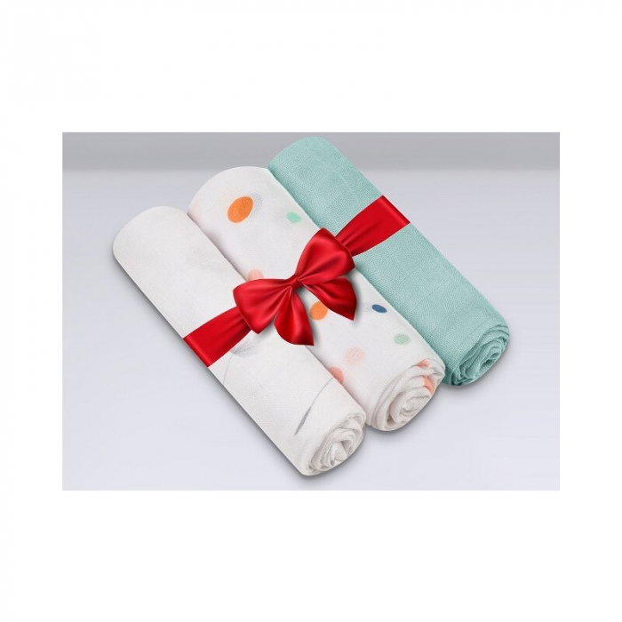 Set 3 museline, Lionelo, Dot, Multifunctionale, Din bambus, Ideale pentru infasat, Cu proprietati antibacteriene, antifungice si antialergice, Lavabile la masina de spalat, 70x70 cm, Multicolor [9]